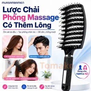 Lược bán nguyệt chải phồng cỡ lớn có thêm lông mềm chải êm ái