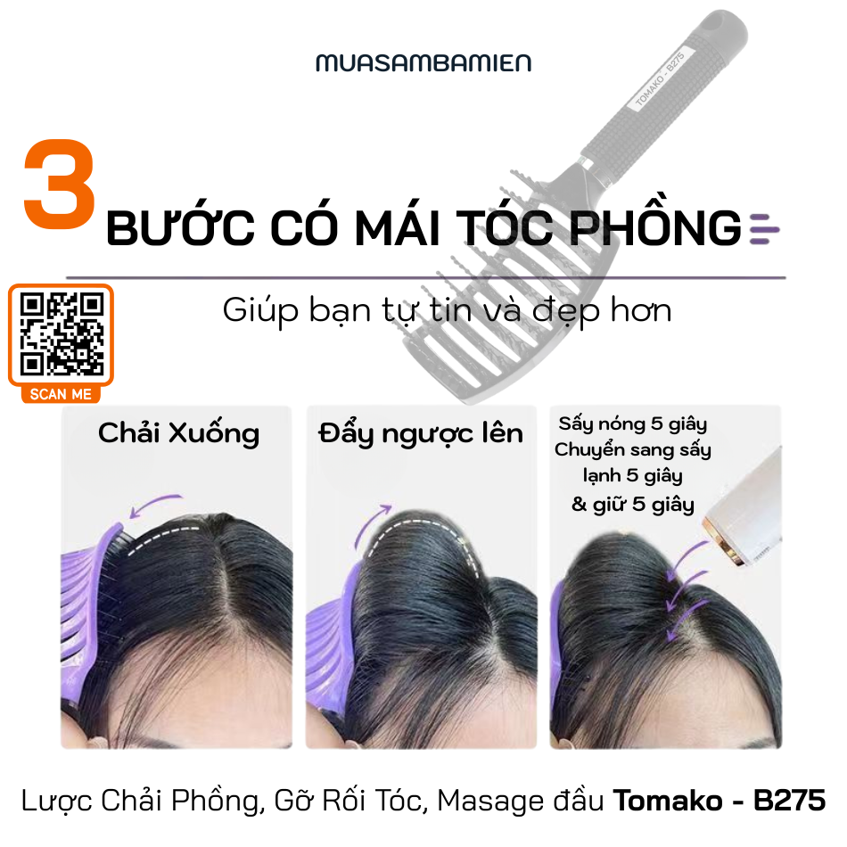 Lược chải tóc, Lược chải phồng tóc masage Tomako B275 cao cấp (22)